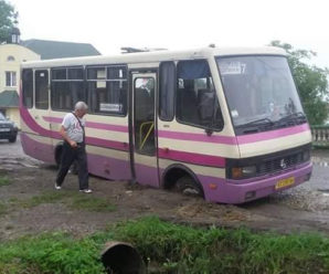 На Прикарпатті автобус “потонув” у ямі (фото)
