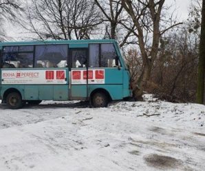 У місті Калуш через ожеледицю пасажирський автобус занесло у дерево