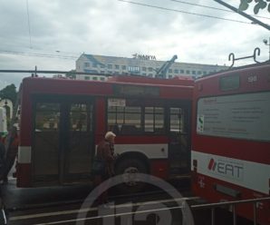 У Франківську в тролейбуса відламалась штанга й впала на авто (ФОТО)