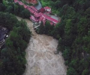 Водоспад у Яремче перетворився у бурхливий потік – показали відео з висоти пташиного польоту (ВІДЕО)