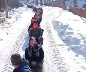 Побили не лише рекорд, а й інші рекорди: У селі  зібрали потяг із майже пів сотні санчат. Відео