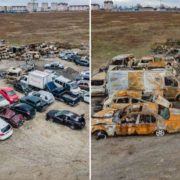 У Бучі виявили кладовuще розстрілянuх автомобілів: на багатьох було написано “Діти” (фото)