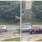 В Івано-Франківську на вулиці Симоненка голий чоловік накинувся на автомобілі (відео 18+)