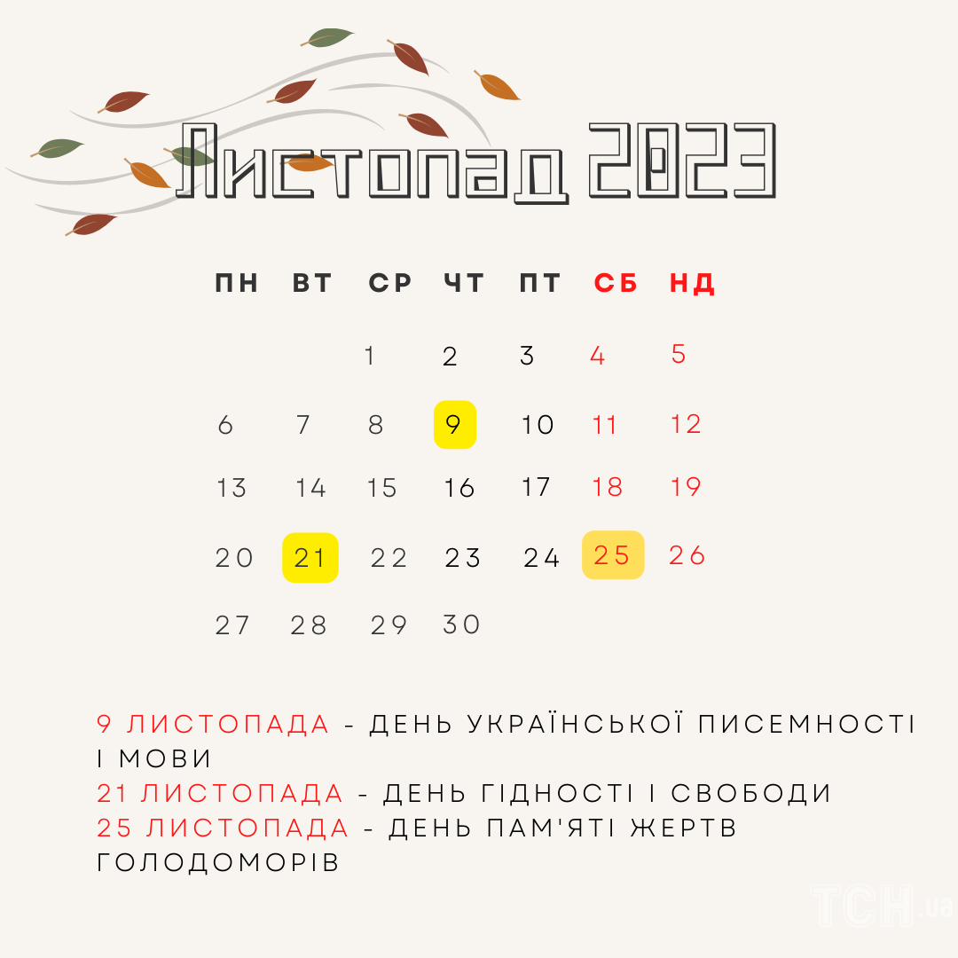 Календар свят на листопад 2023 / © ТСН.ua